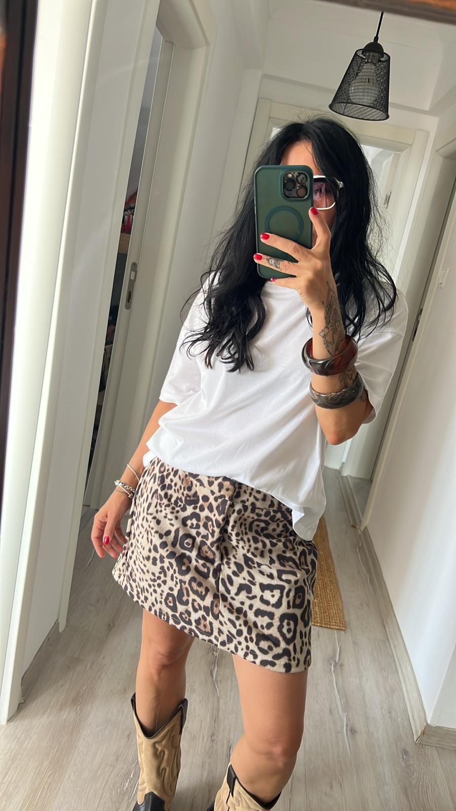 Leopar Desen Süet Etek