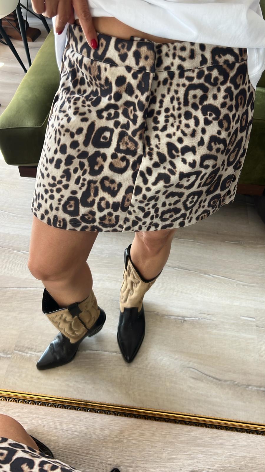Leopar Desen Süet Etek