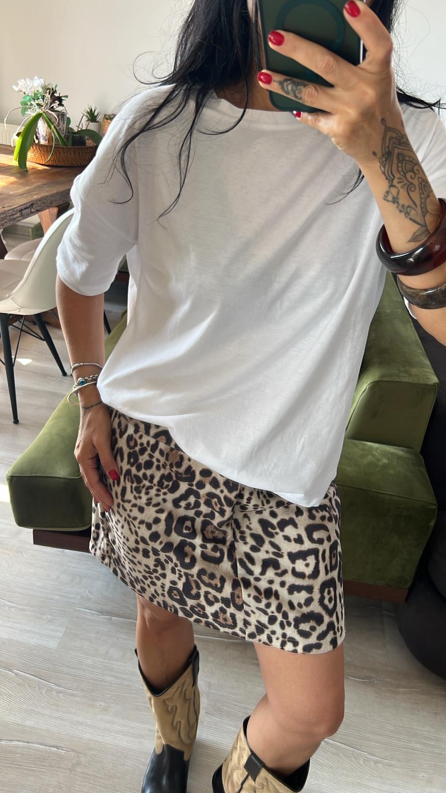 Leopar Desen Süet Etek