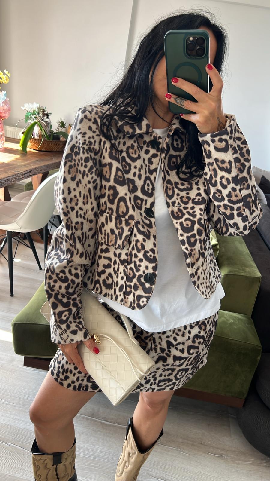 Leopar Baskılı Süet Ceket