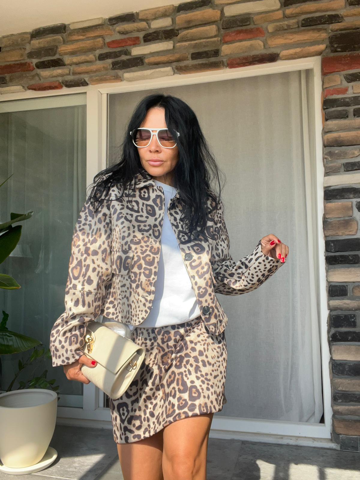 Leopar Baskılı Süet Ceket