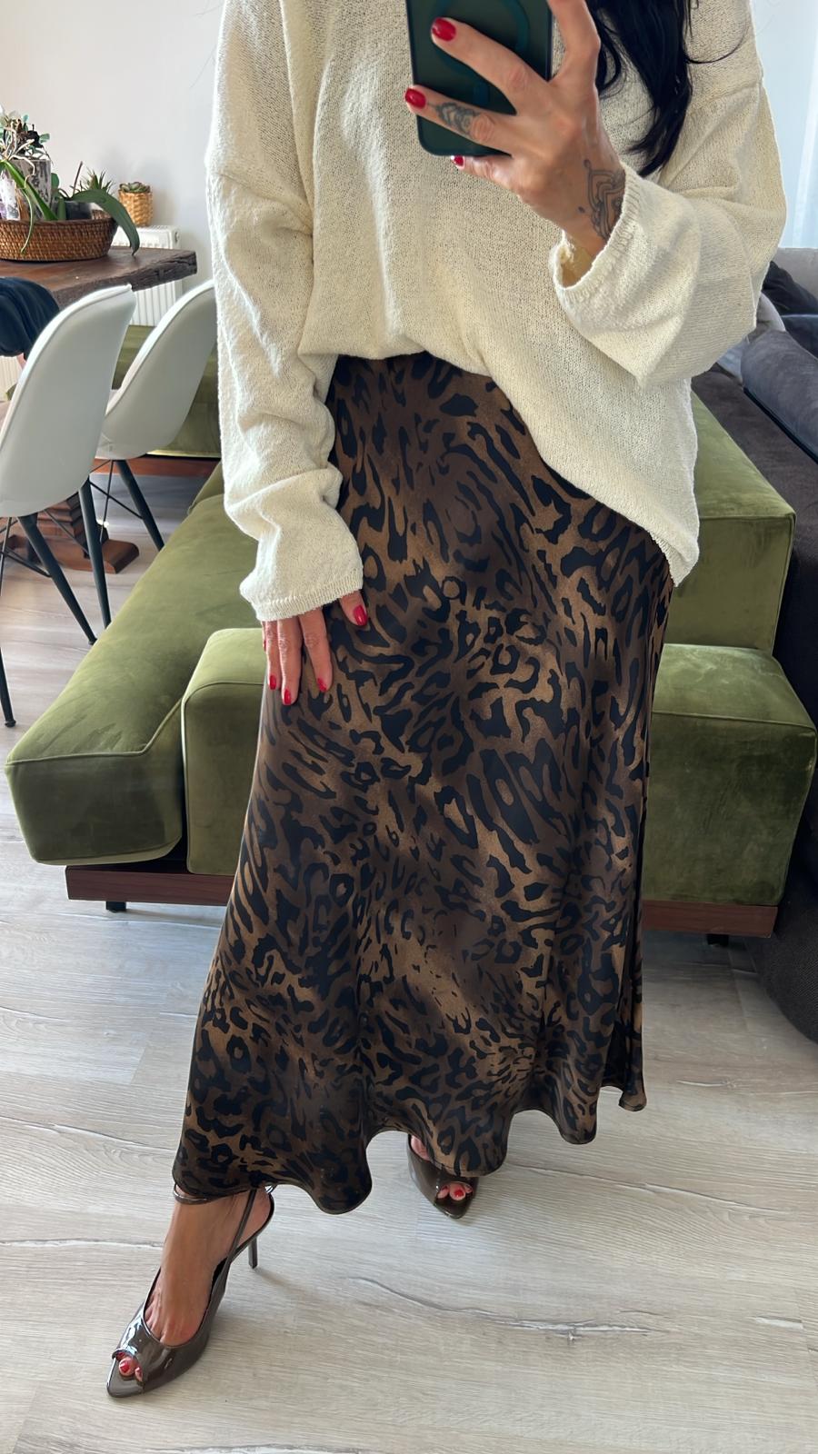 Leopar Saten Verev Etek