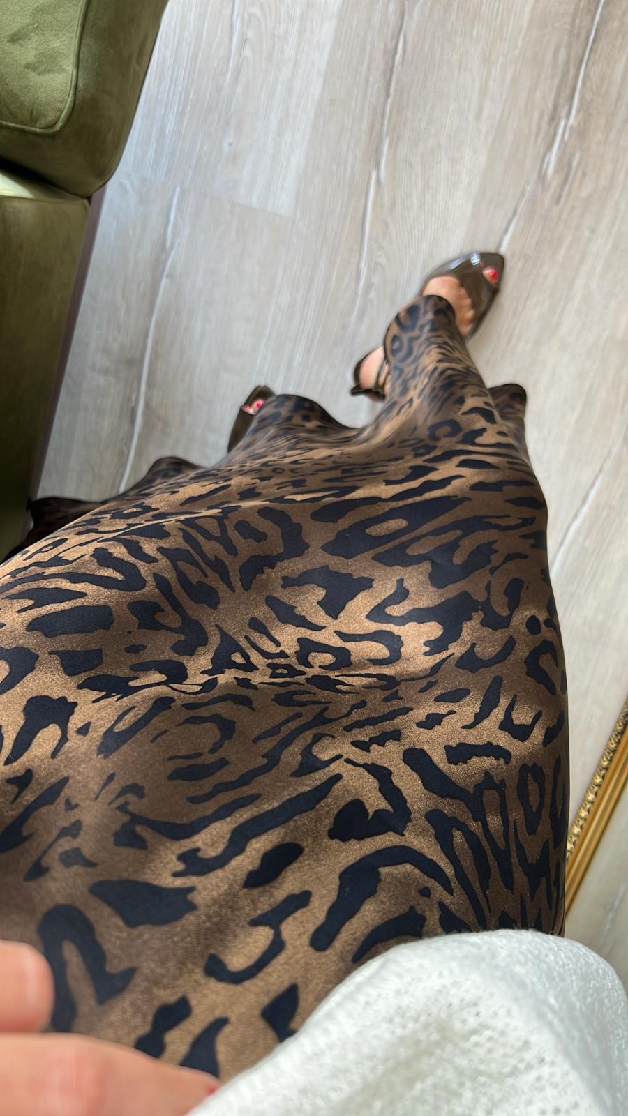 Leopar Saten Verev Etek