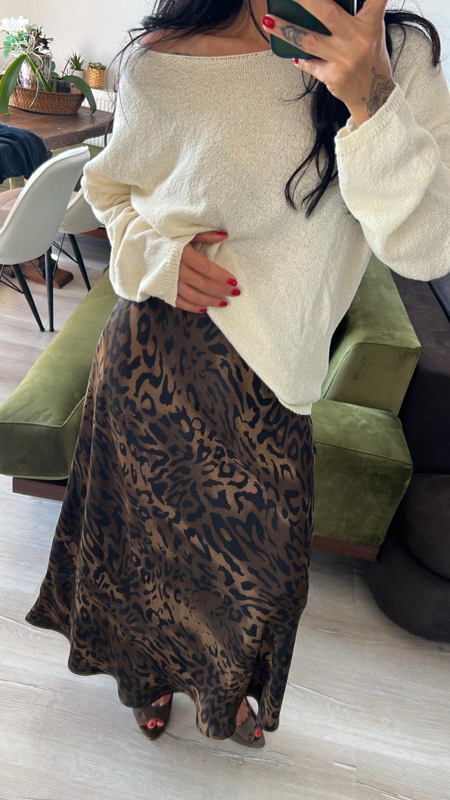 Leopar Saten Verev Etek