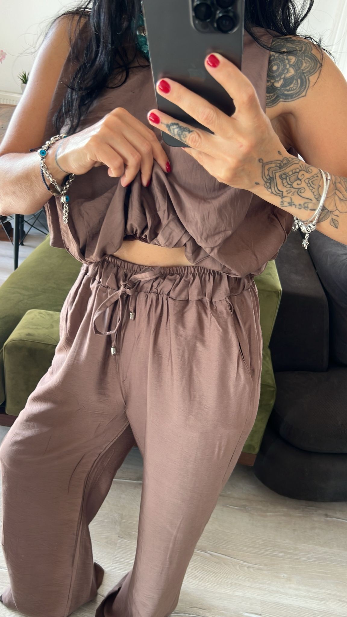 Kahve Bluz Pantolon Takım