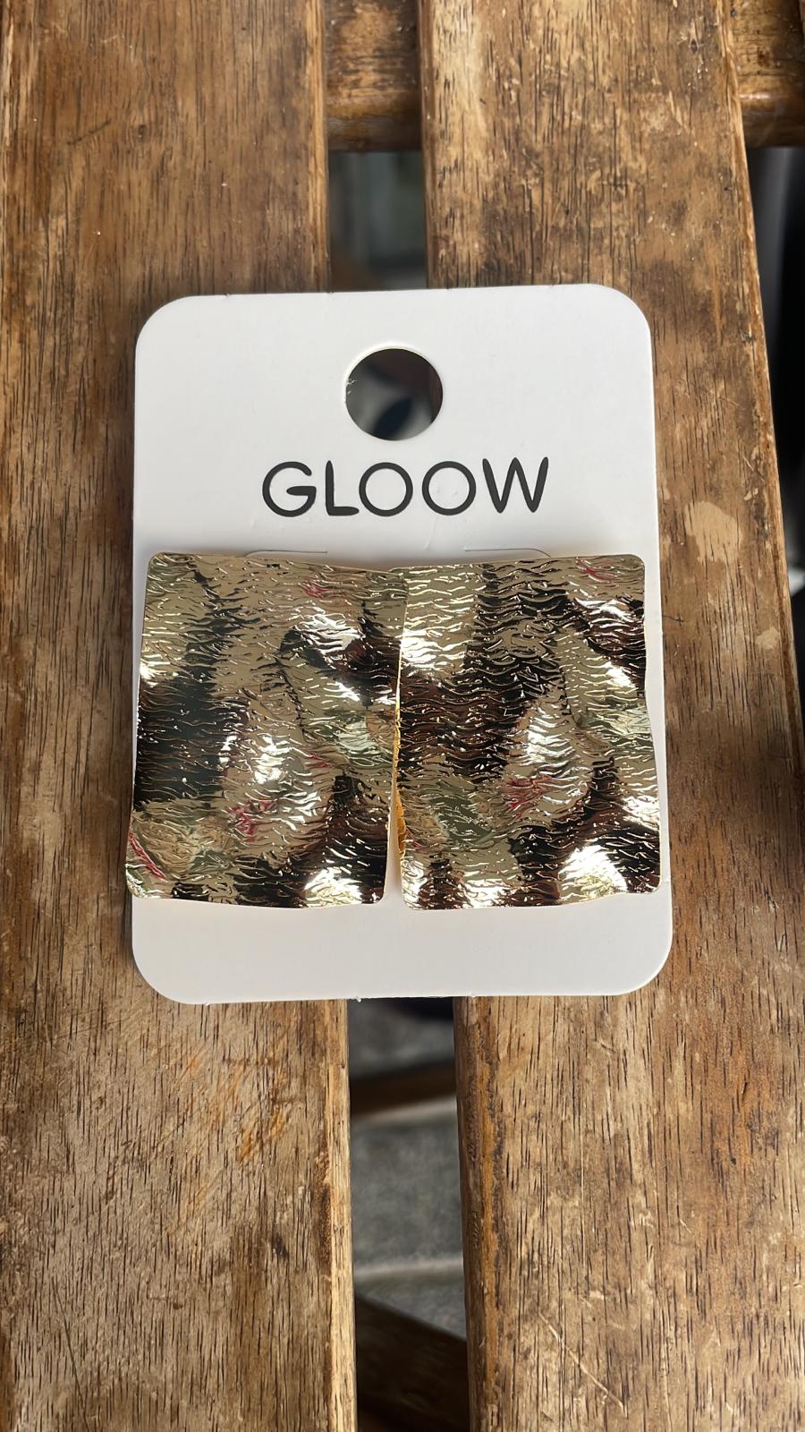 Gold Dikdörtgen Plaka Küpe