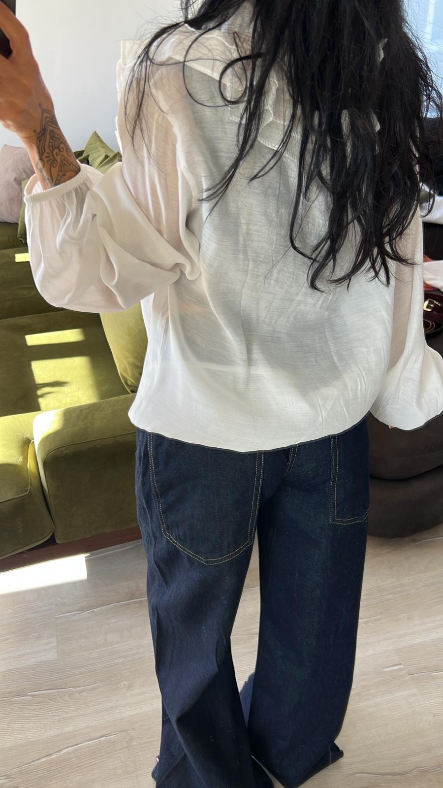 Koyu Lacivert Wide Leg Denim Pantolon 