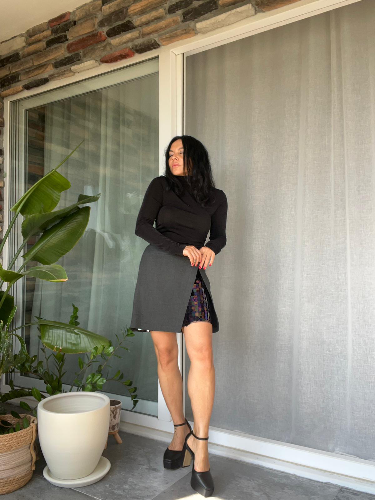 Antrasit Payet Detaylı Mini Etek 