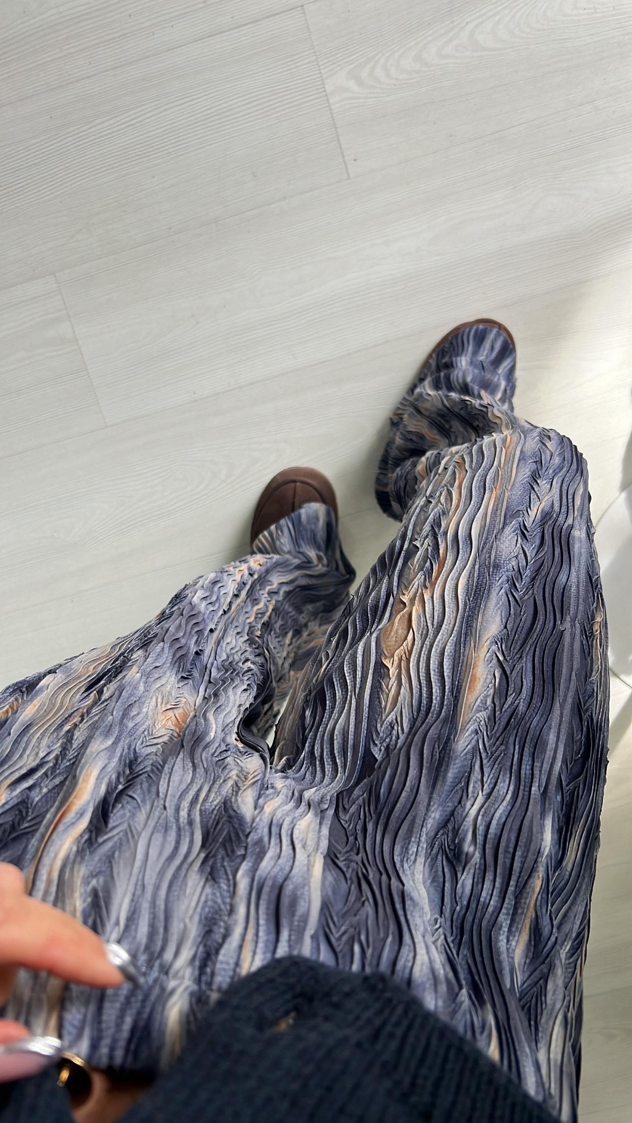 Krinkıl Beli Lastikli Lila Batik Desenli Pantolon