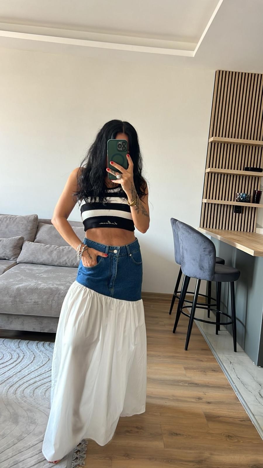 Siyah Çizgili Crop