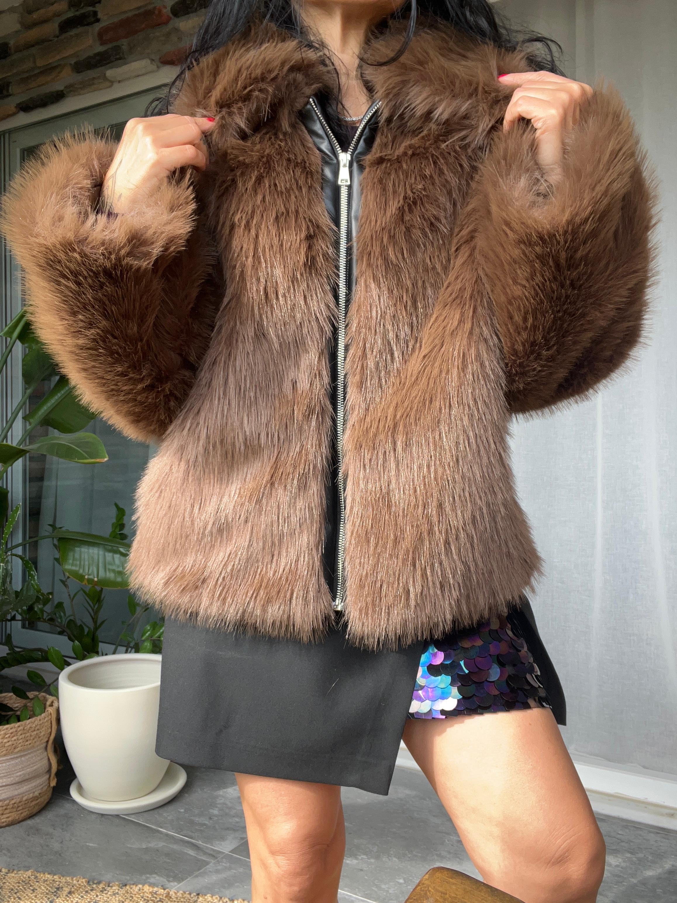 Deri Fermuar Detaylı Premium Kürk 