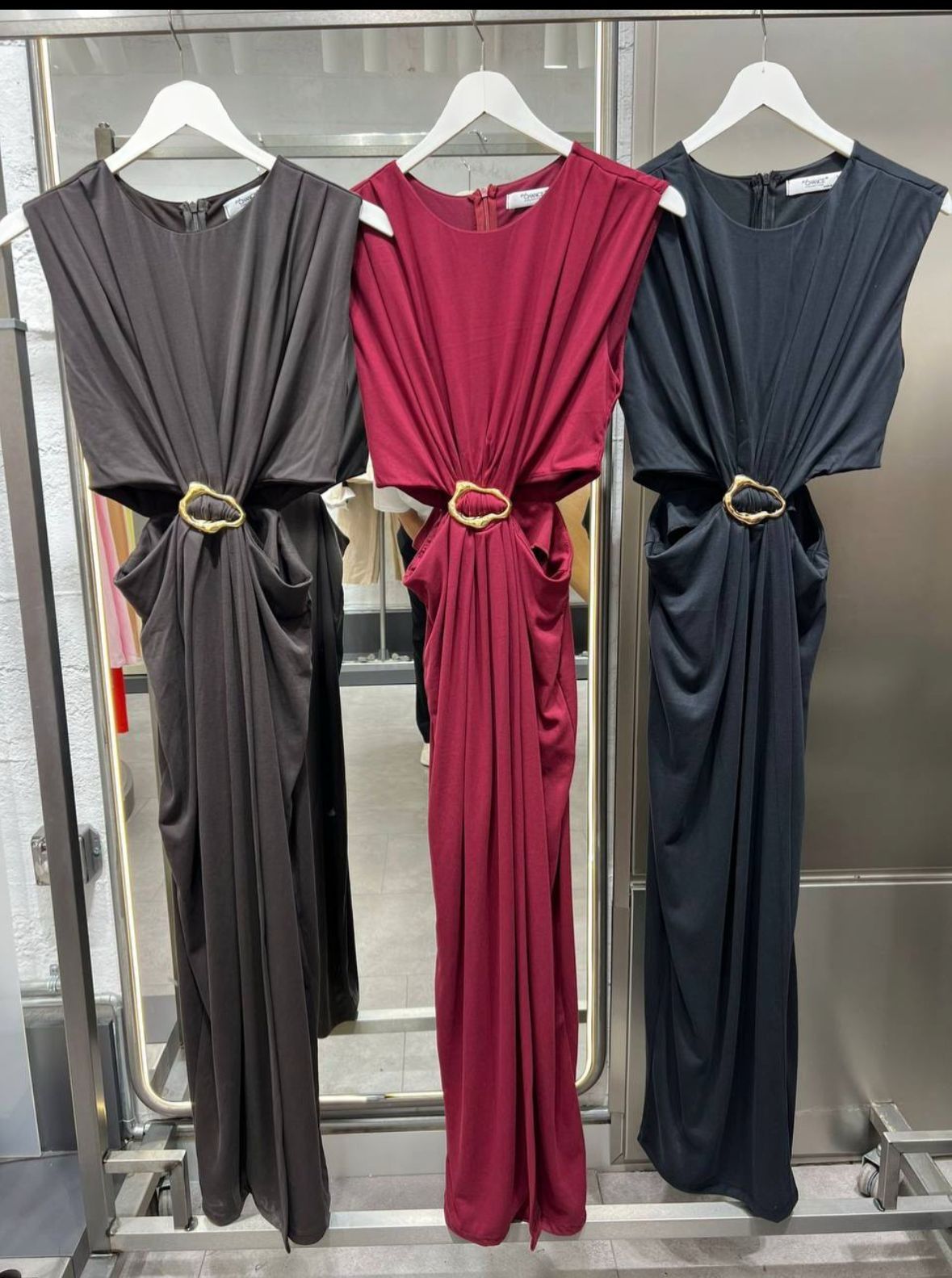 Beli Tokalı Drape Elbise 