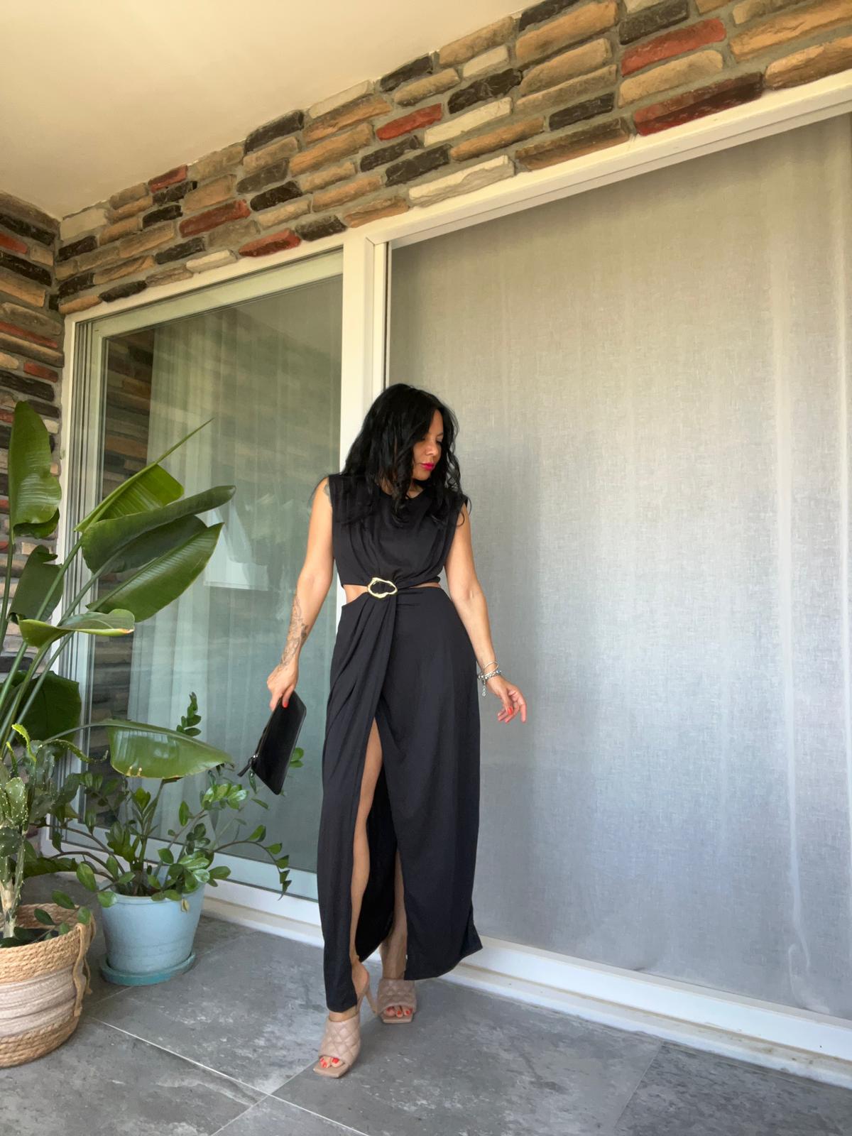 Beli Tokalı Drape Elbise 