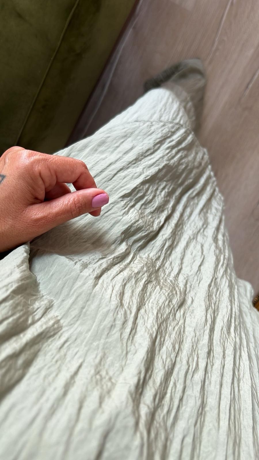 Krinkıl Kumaş Asimetrik Bluz Pantolon Takım 