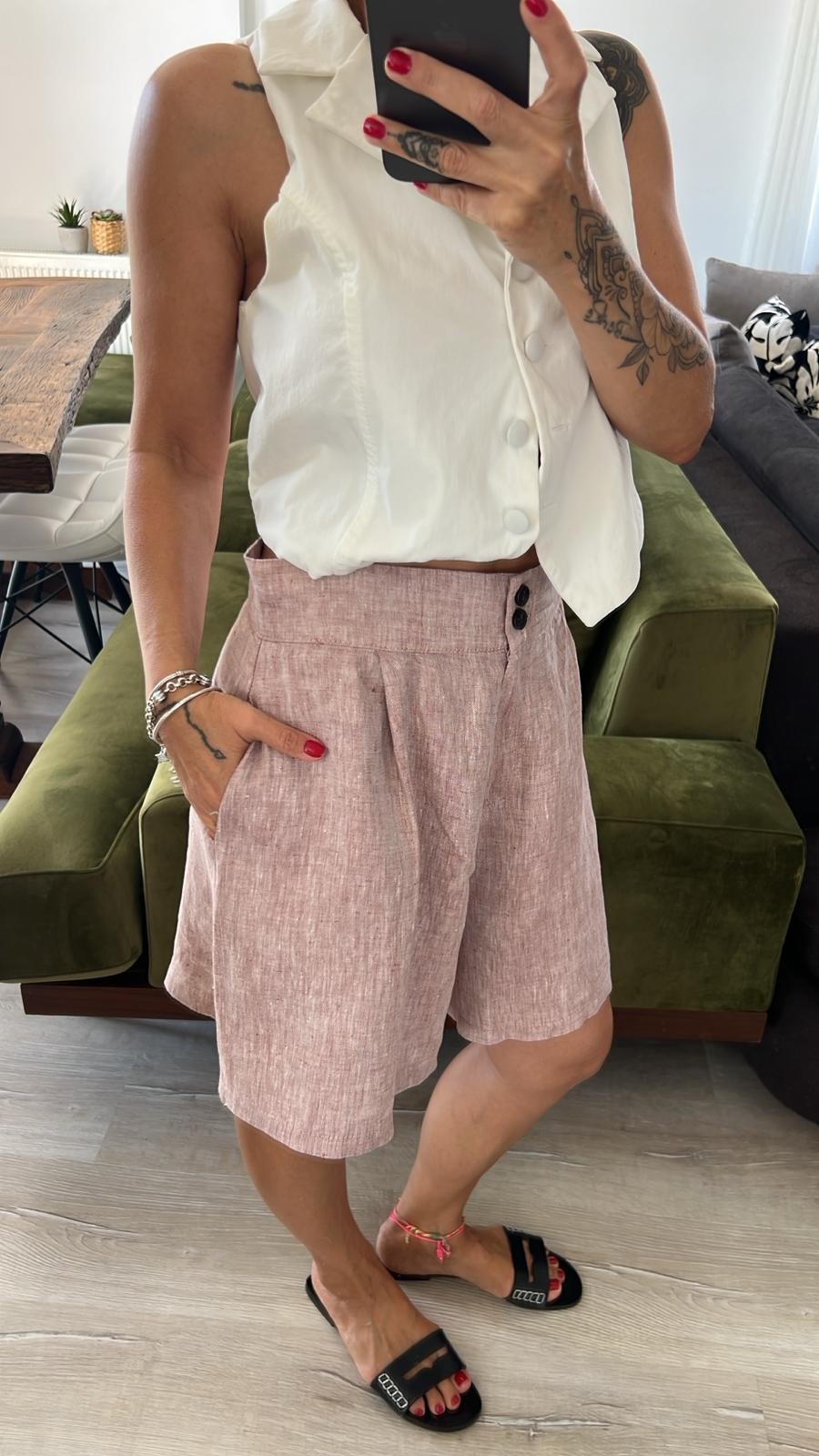 Pudra Keten Şort 