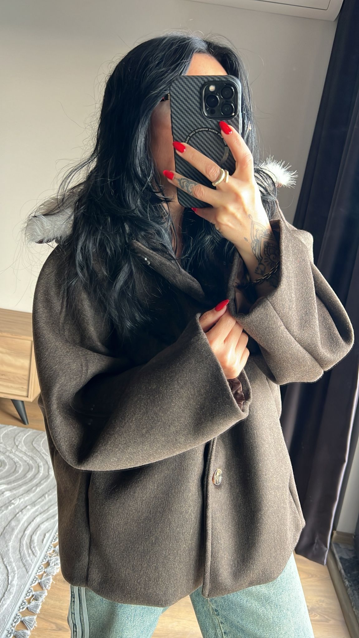 ZR Yakası Kürklü Kaşe Kaban