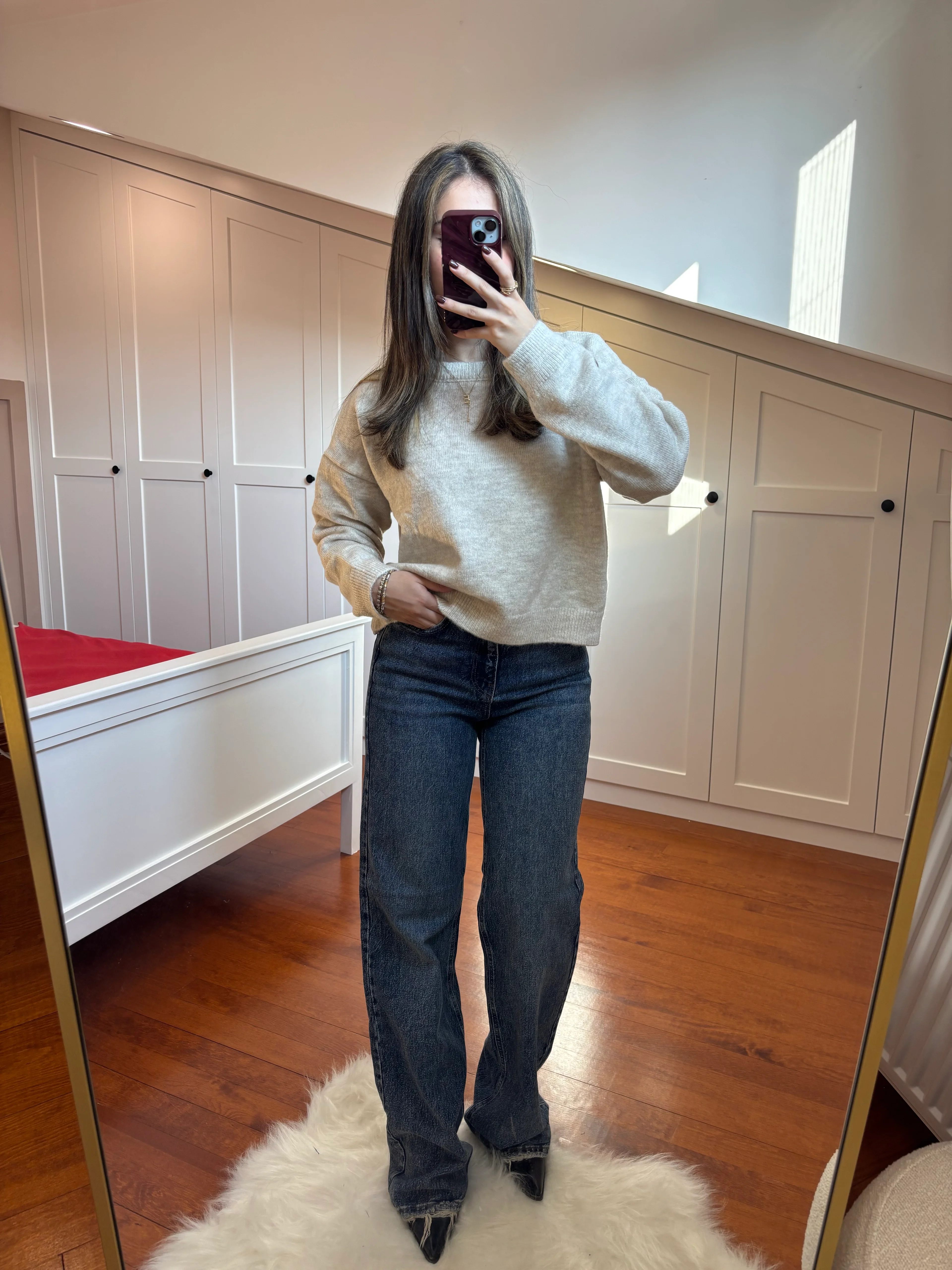 Koyu Mavi Kar Yıkamalı Wide Leg Jean