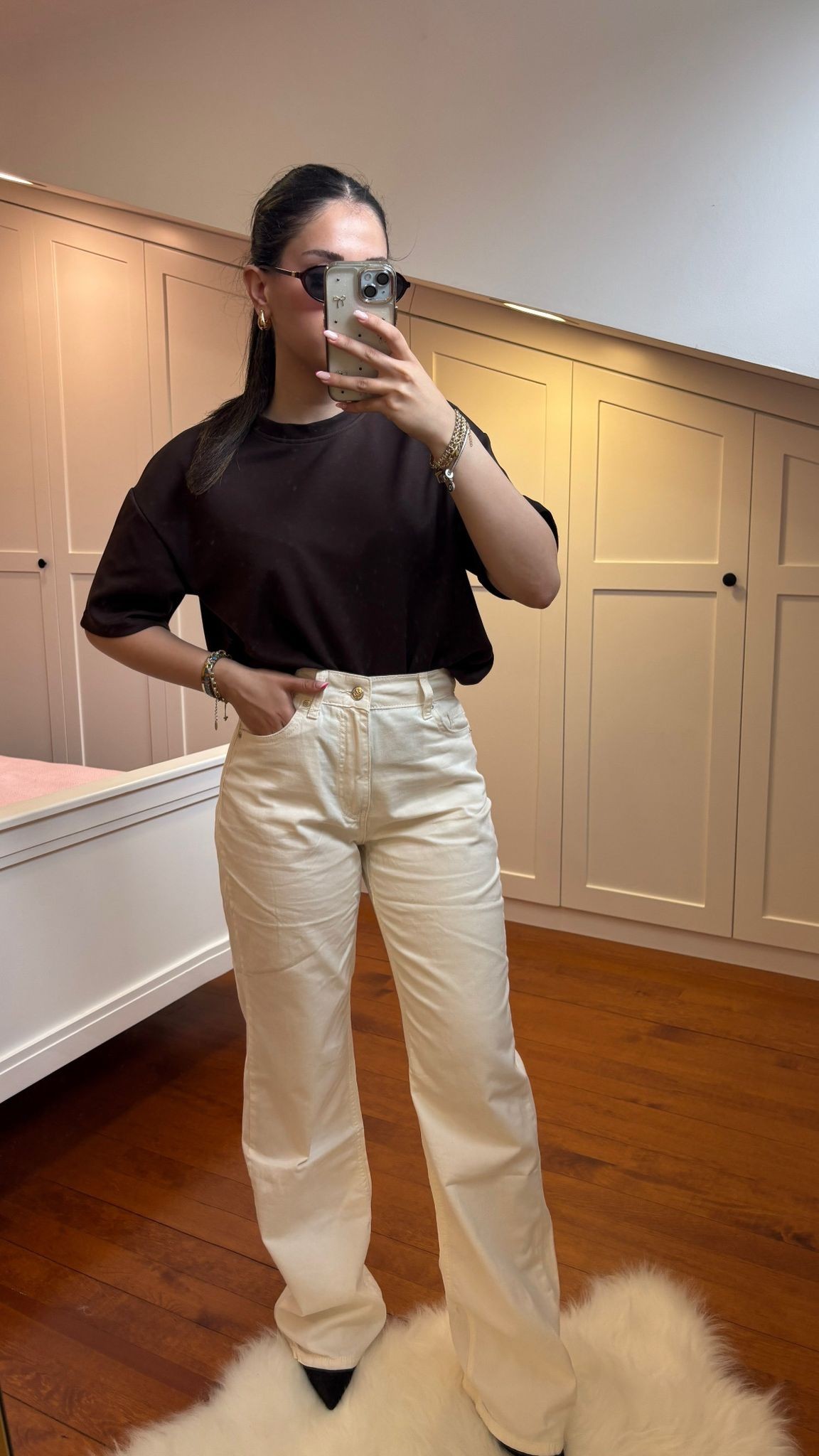 İnce Doku Straight Krem Jean 