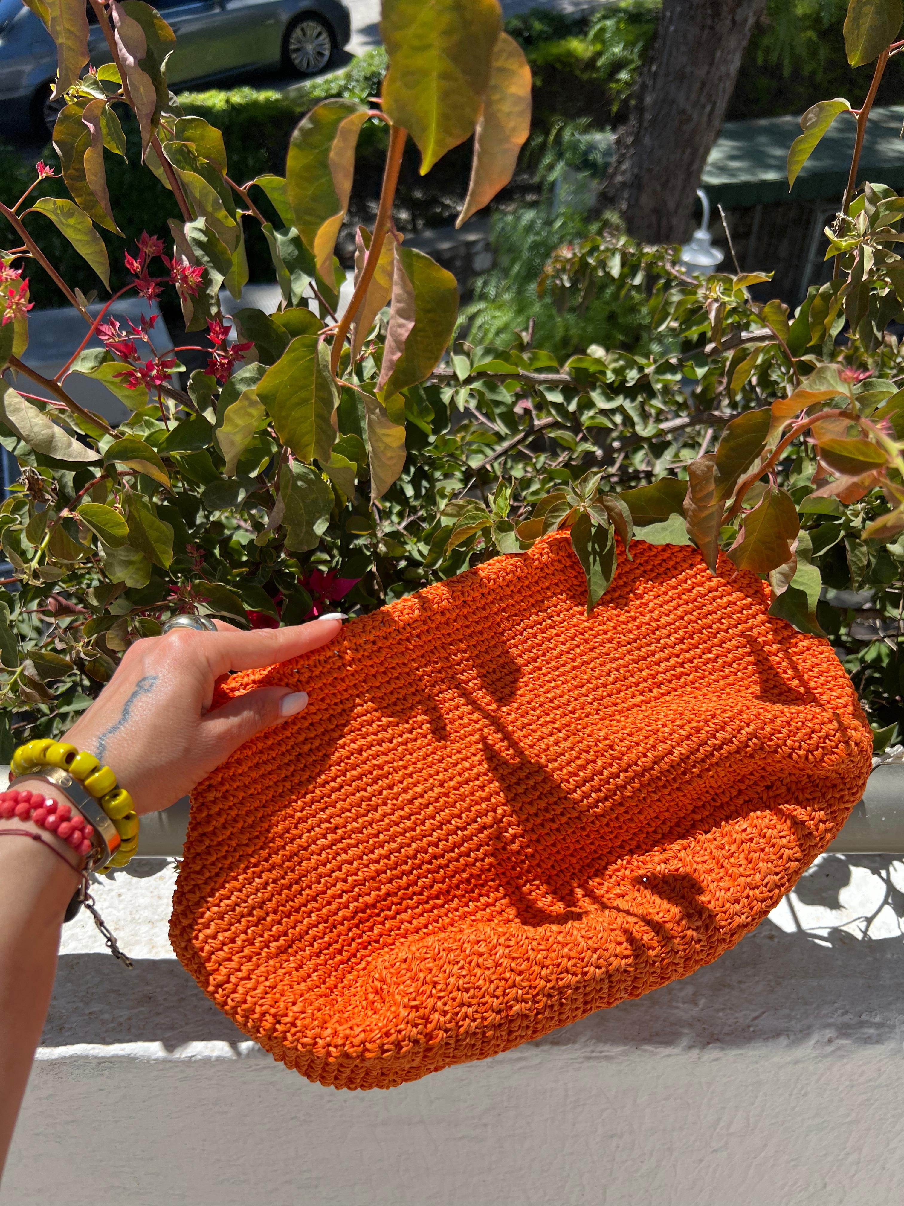 Turuncu Örgü Clutch Çanta