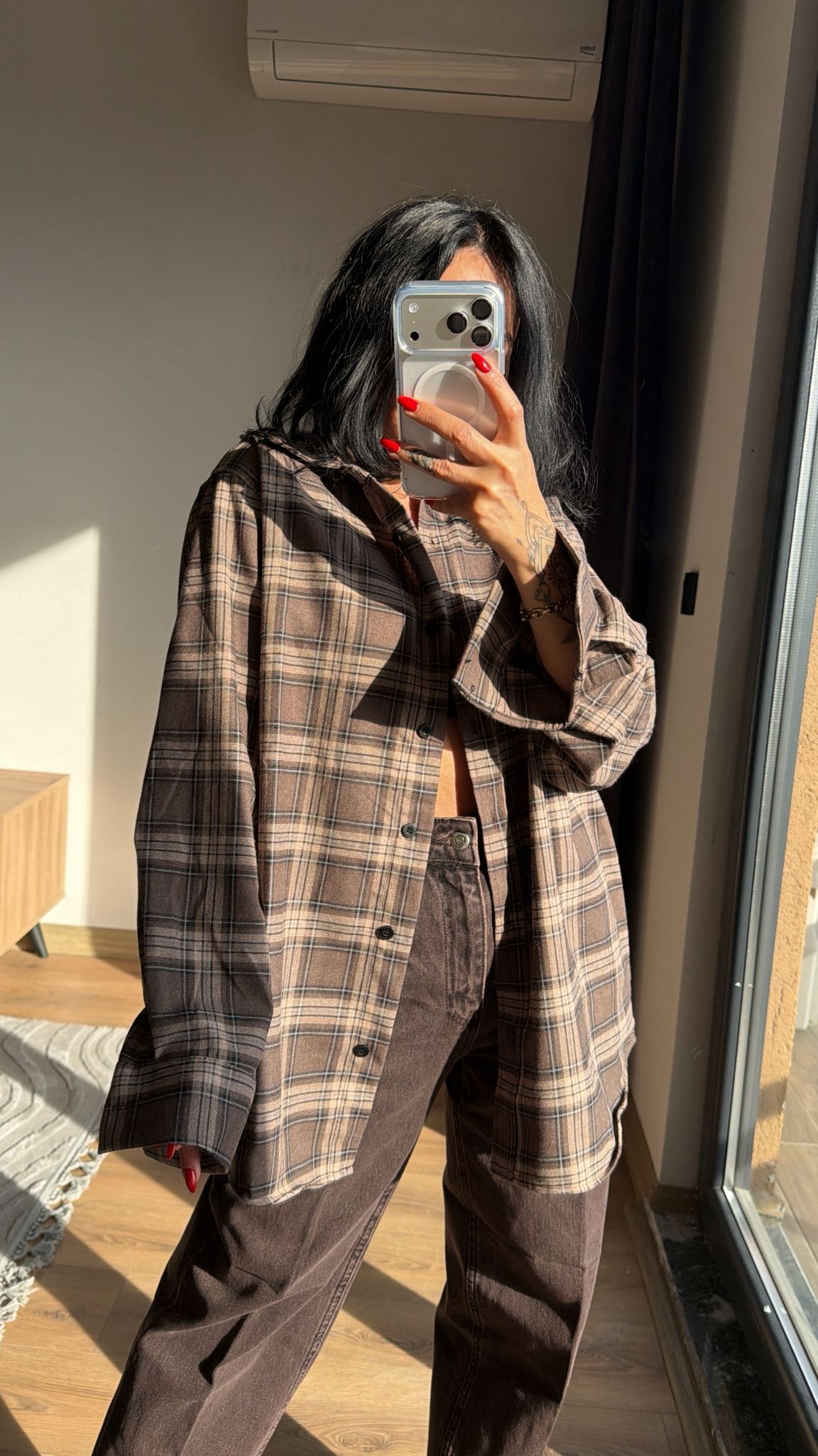 Ekose Gömlek  - Açık Kahve