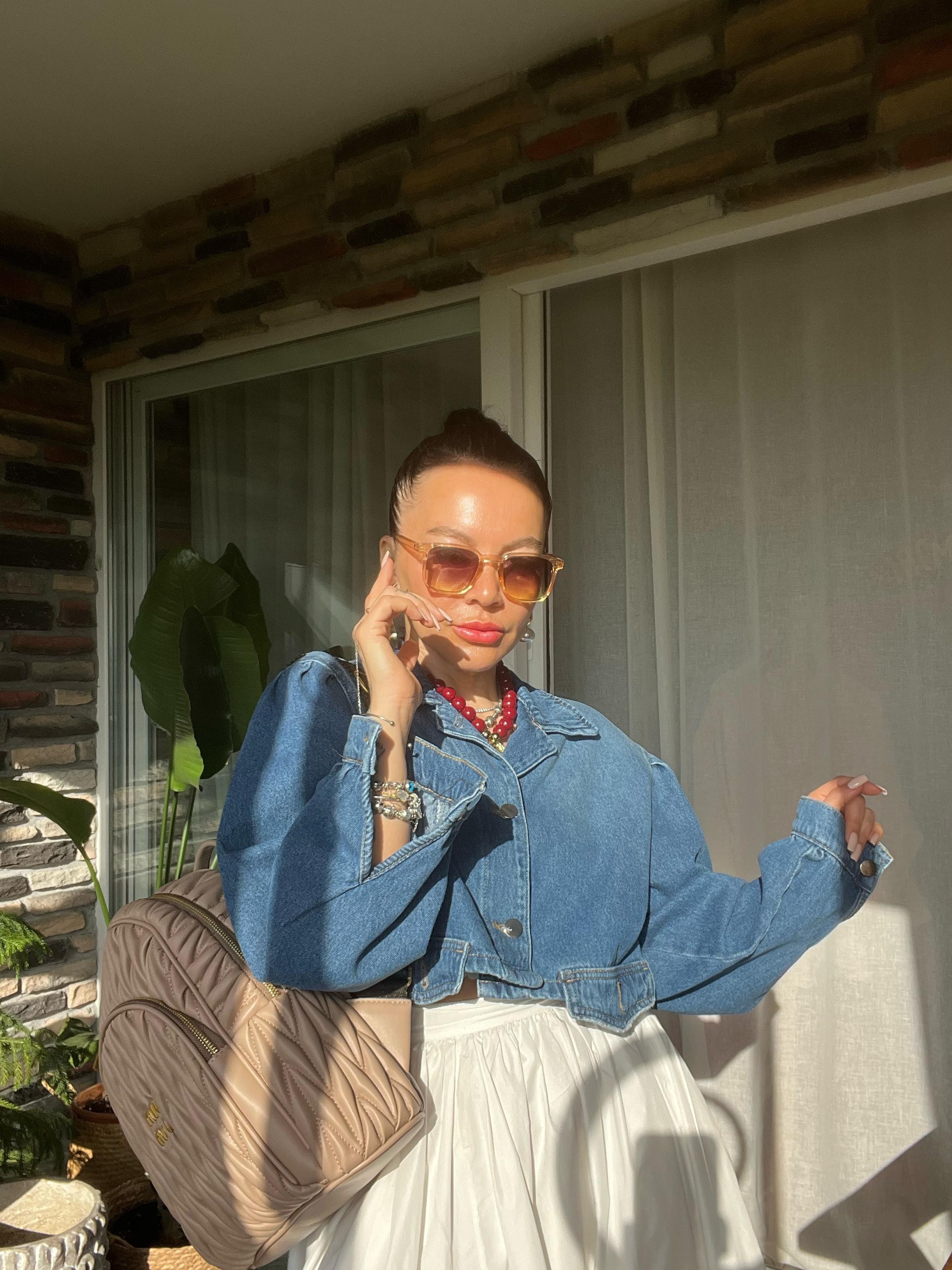Kısa Crop Balon Kol Denim Ceket