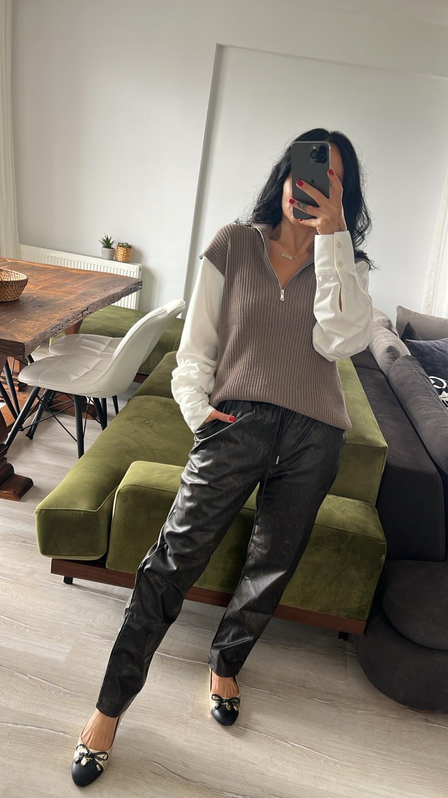 ZR Yarım Fermuarlı Vizon Triko Kazak