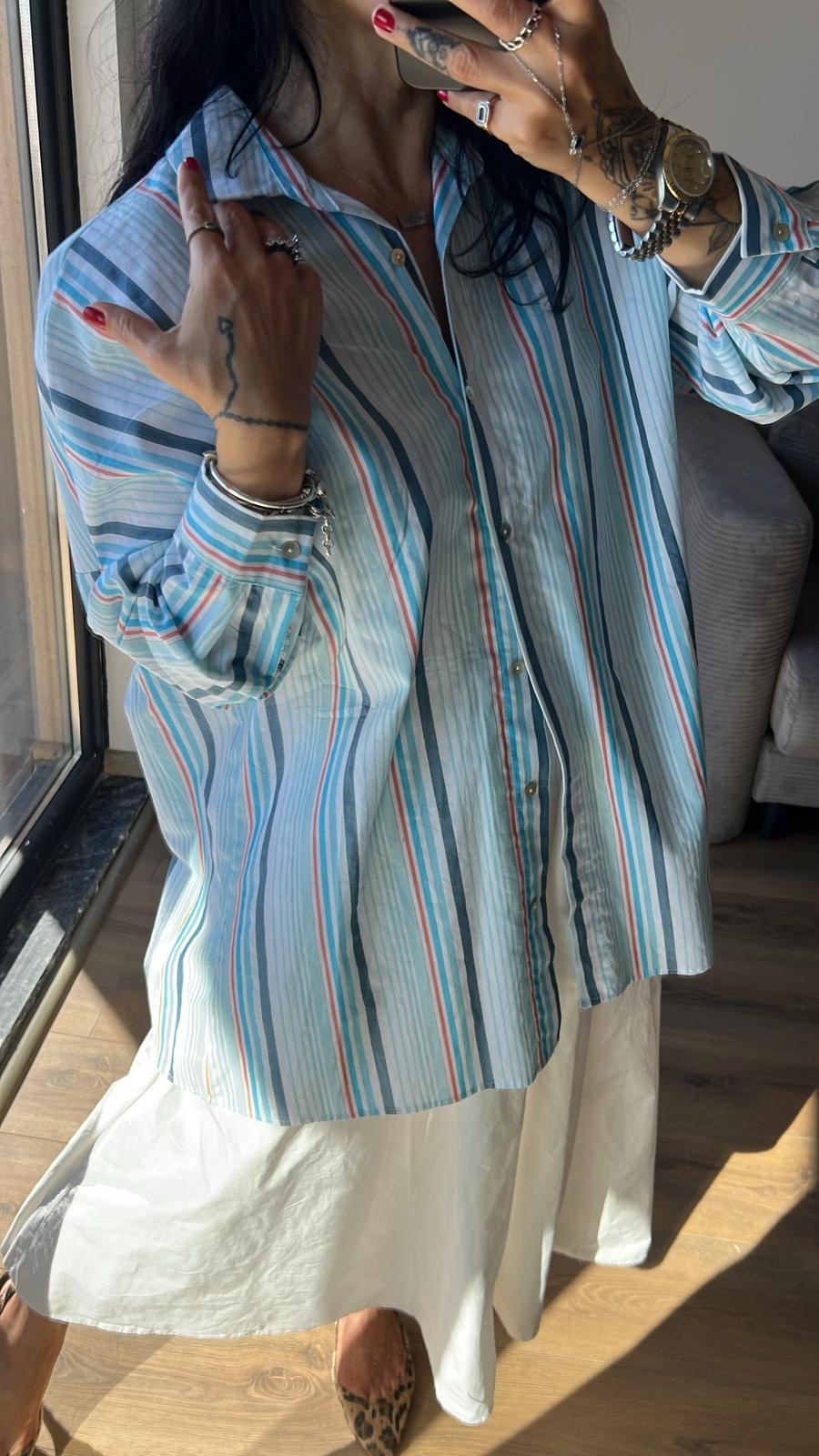 Dikey Çizgili Oversize Gömlek 