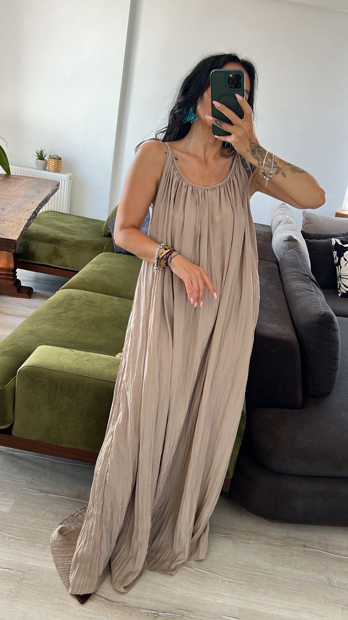 Camel Kraşlı Maxi Elbise