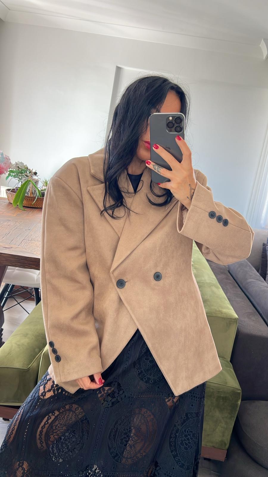 Geniş Yaka Premium Süet Blazer Ceket