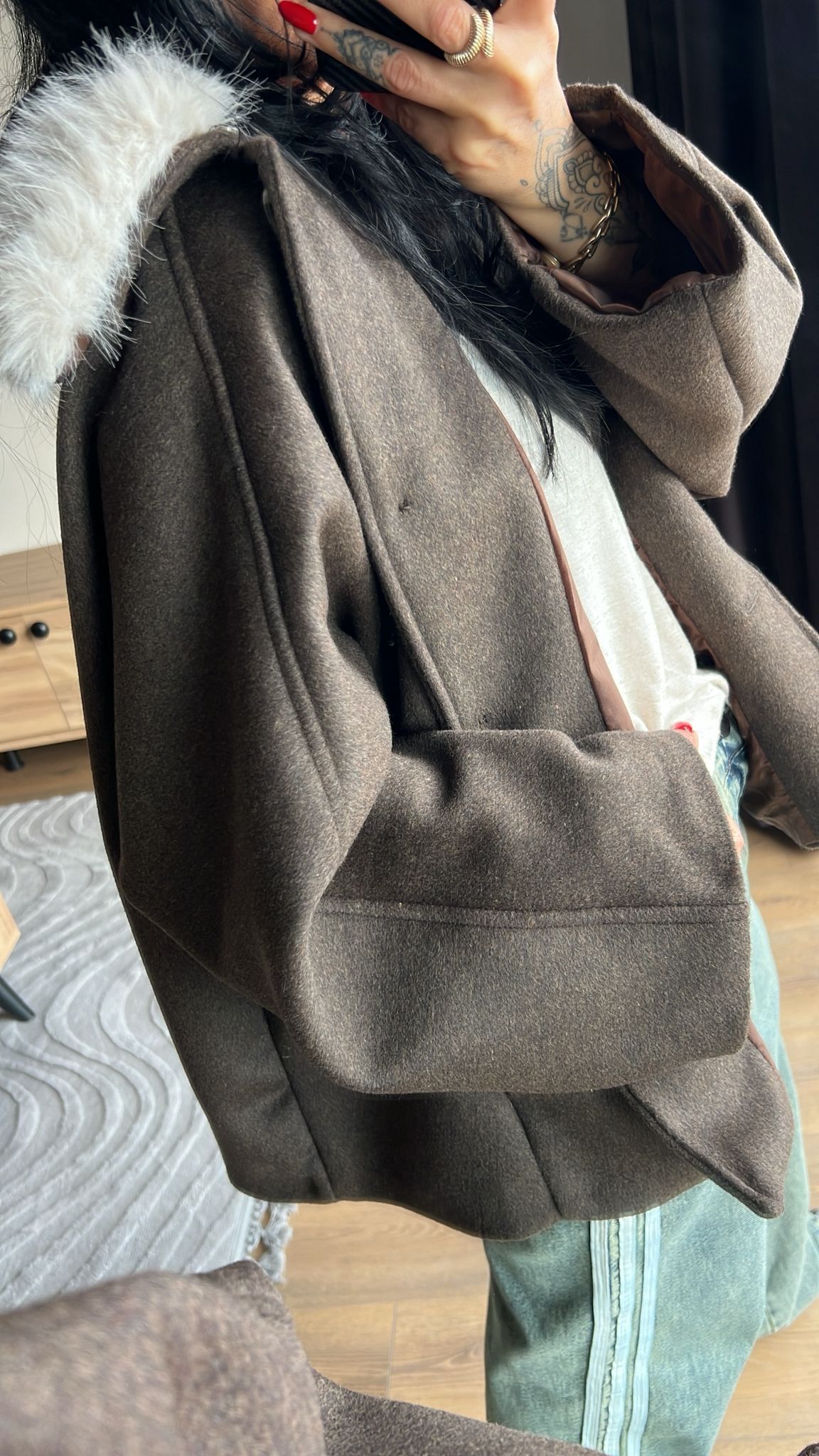 ZR Yakası Kürklü Kaşe Kaban