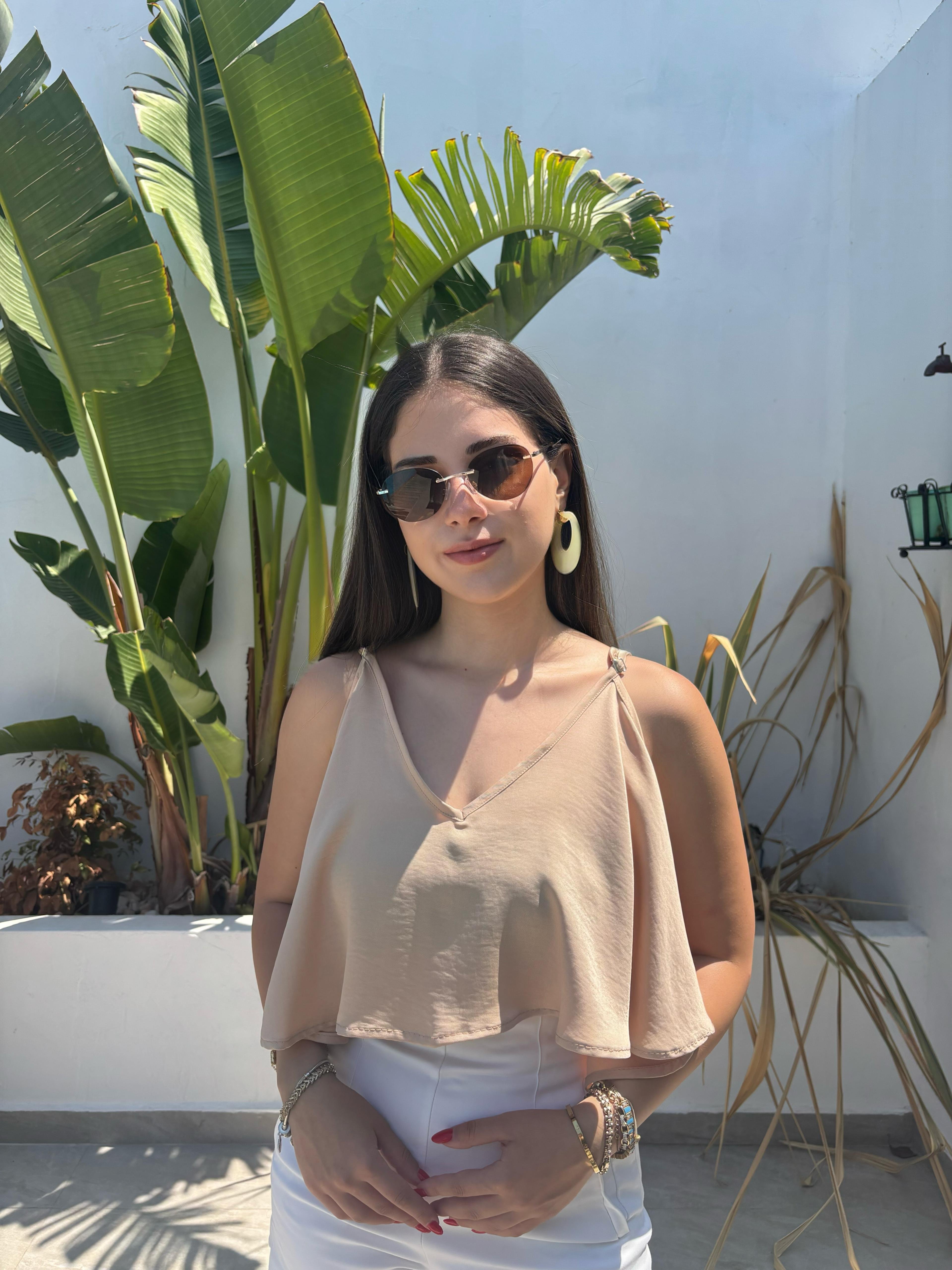  Askılı Crop Bluz - Camel