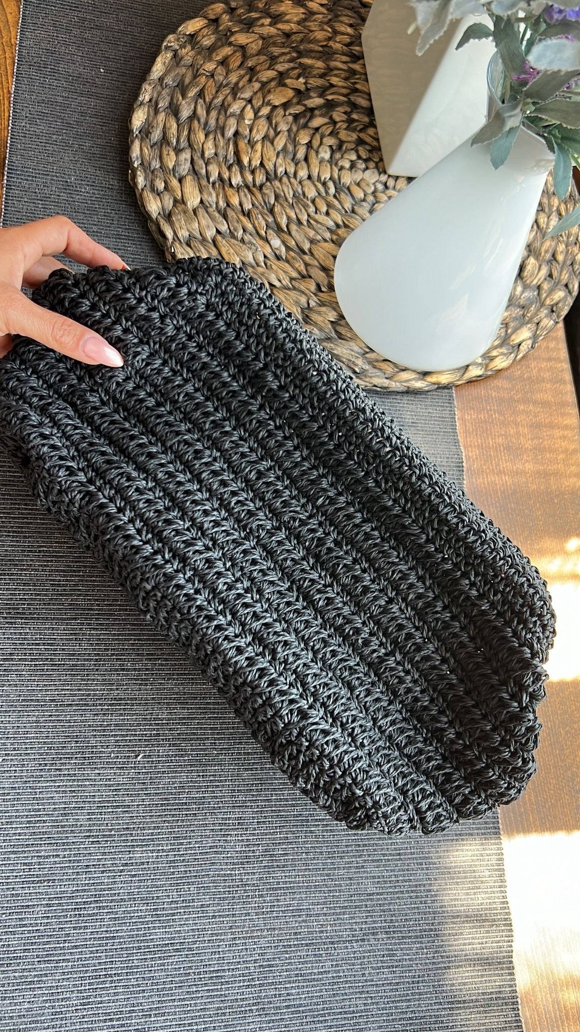 Siyah Örgü Clutch Çanta