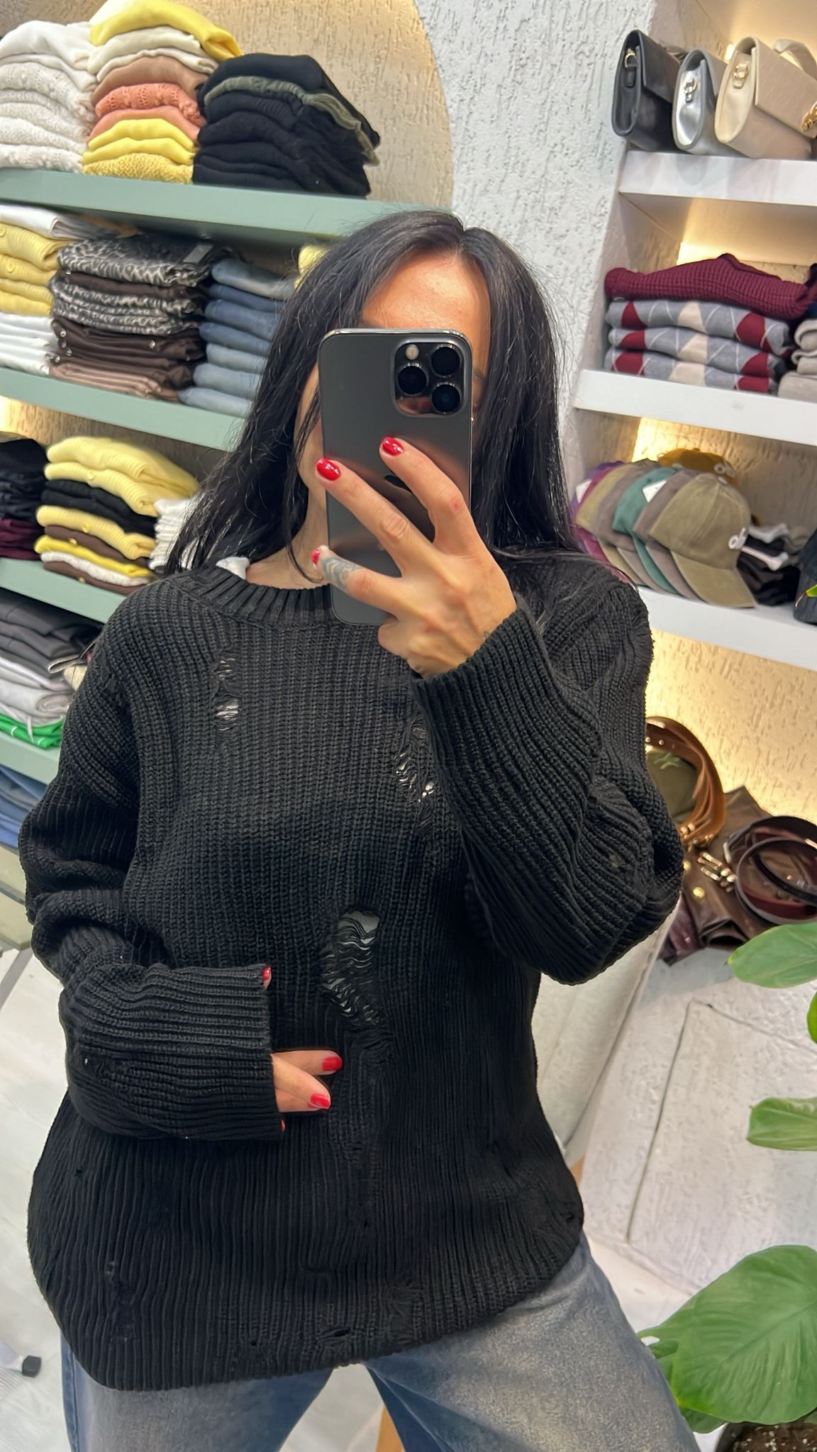 Sökük Detaylı Triko Kazak