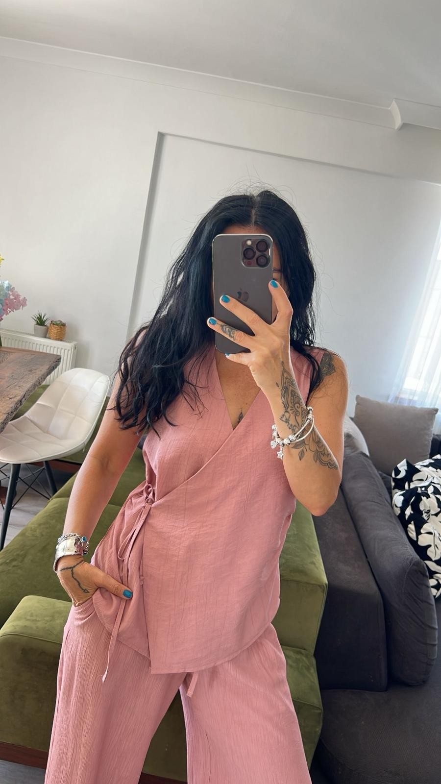 Bağlamalı Bluz Pantolon Takım