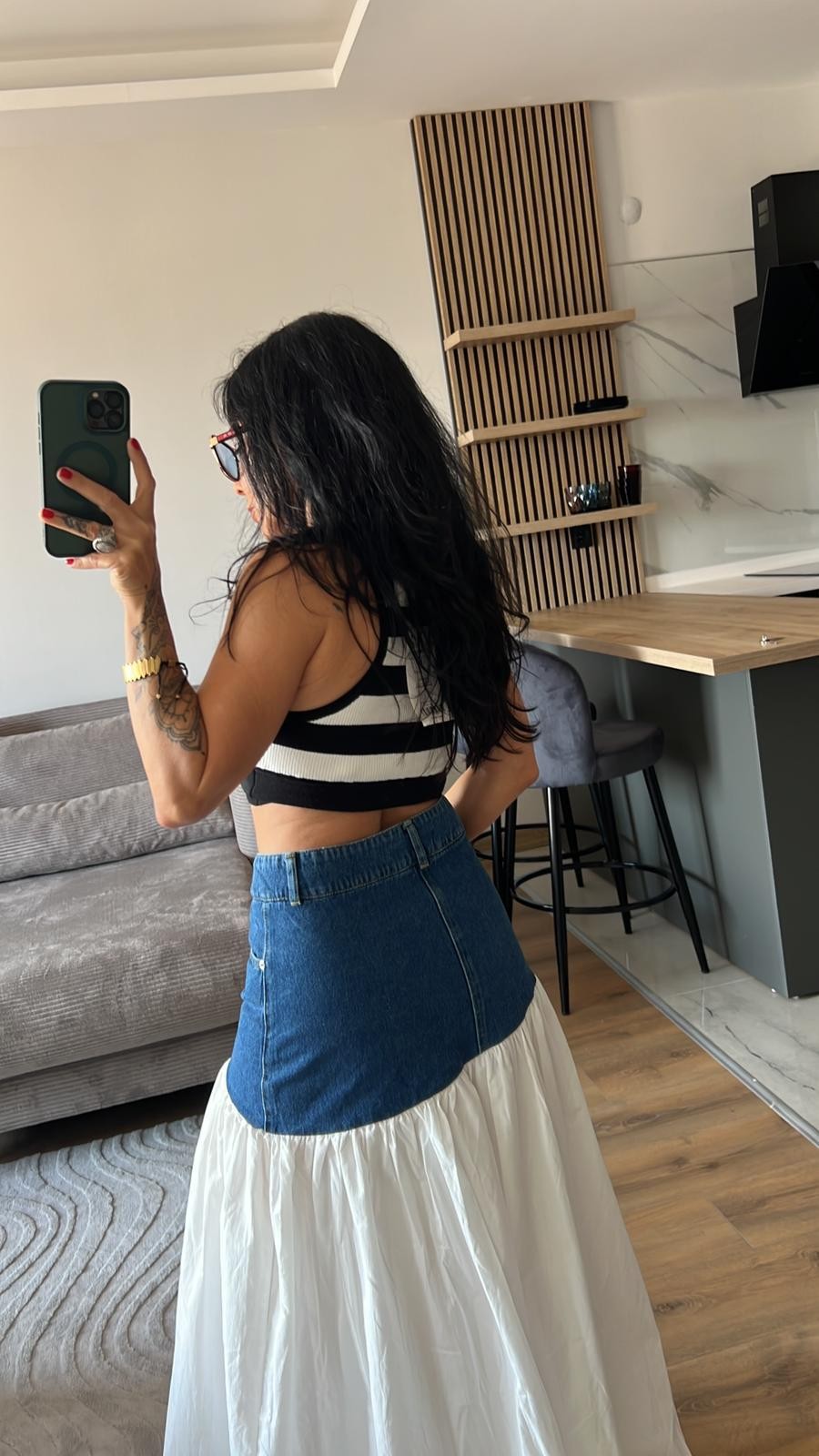 Siyah Çizgili Crop
