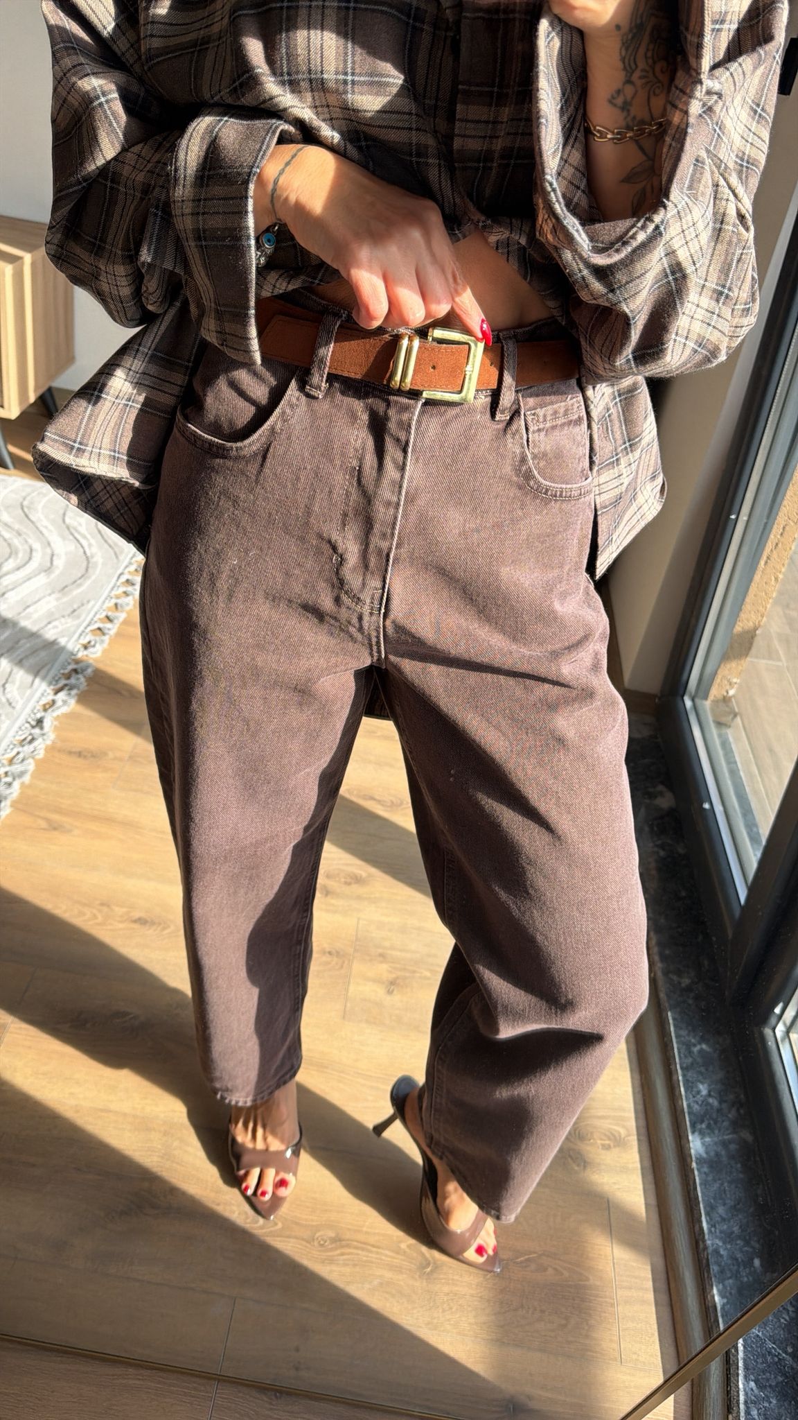 Kahve Skater Fit Kemerli Jean