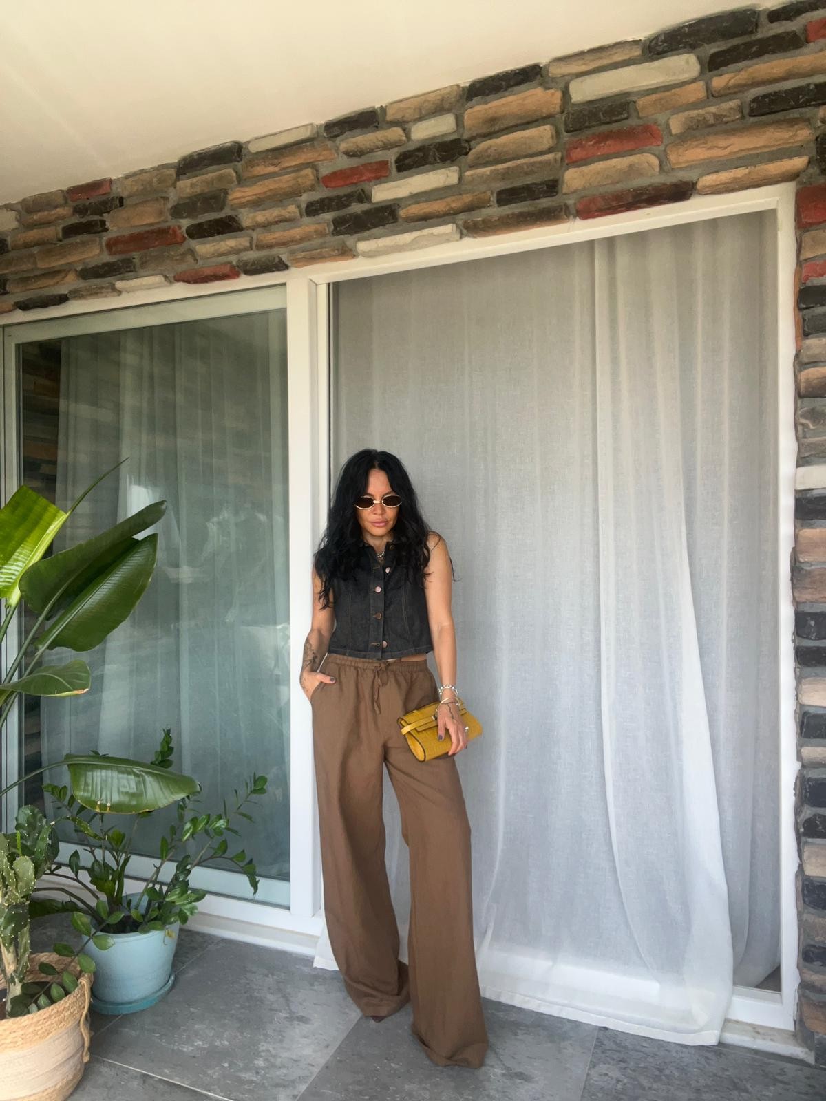 Düğmeli Kolsuz Denim Yelek