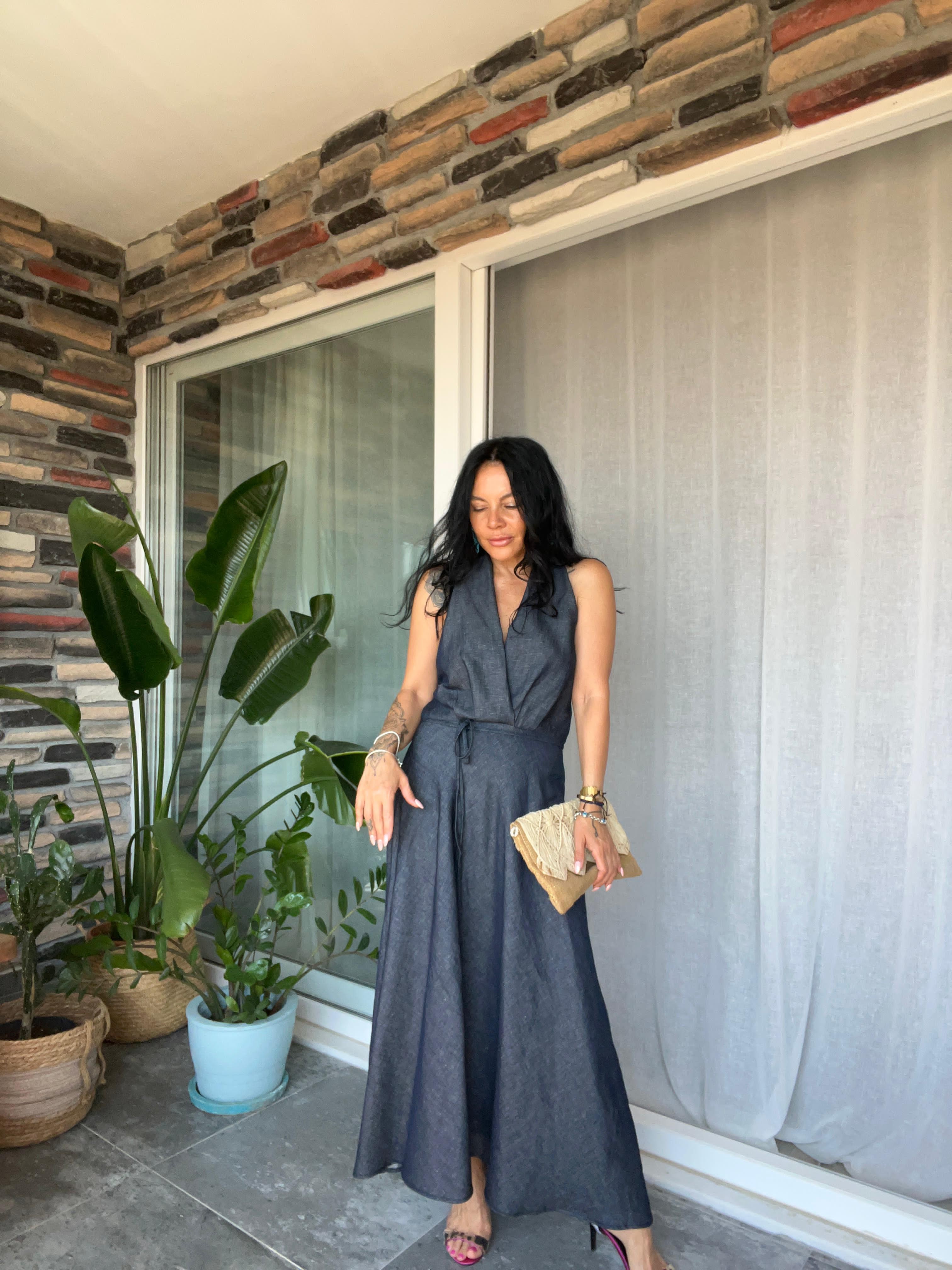 İnce Denim Elbise