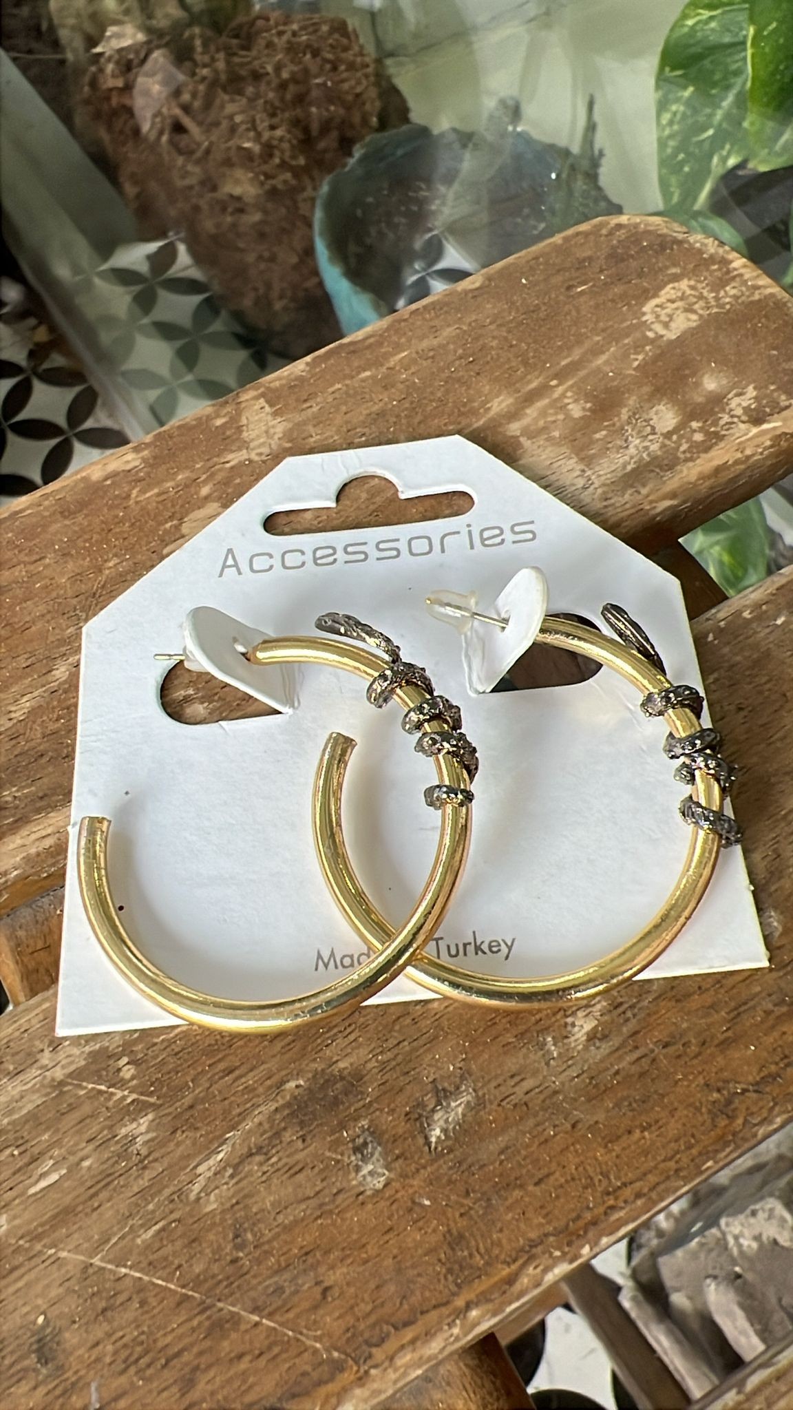 Silver Taş Sargılı Gold Halka Küpe 