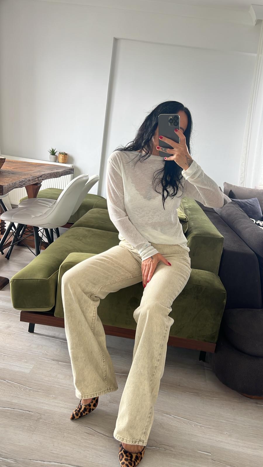 ZR Açık Bej Yıkamalı Straight Jean