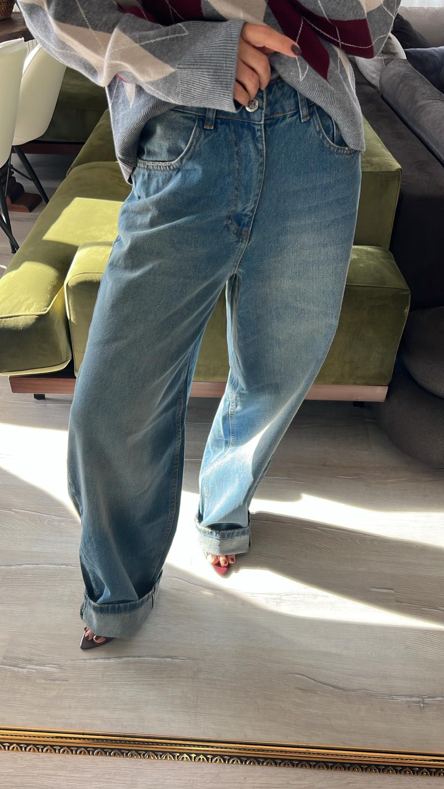 Mavi Kar Yıkamalı Baggy Jean 