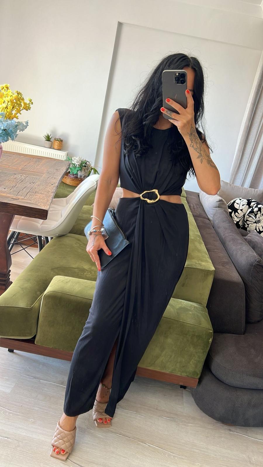 Beli Tokalı Drape Elbise 