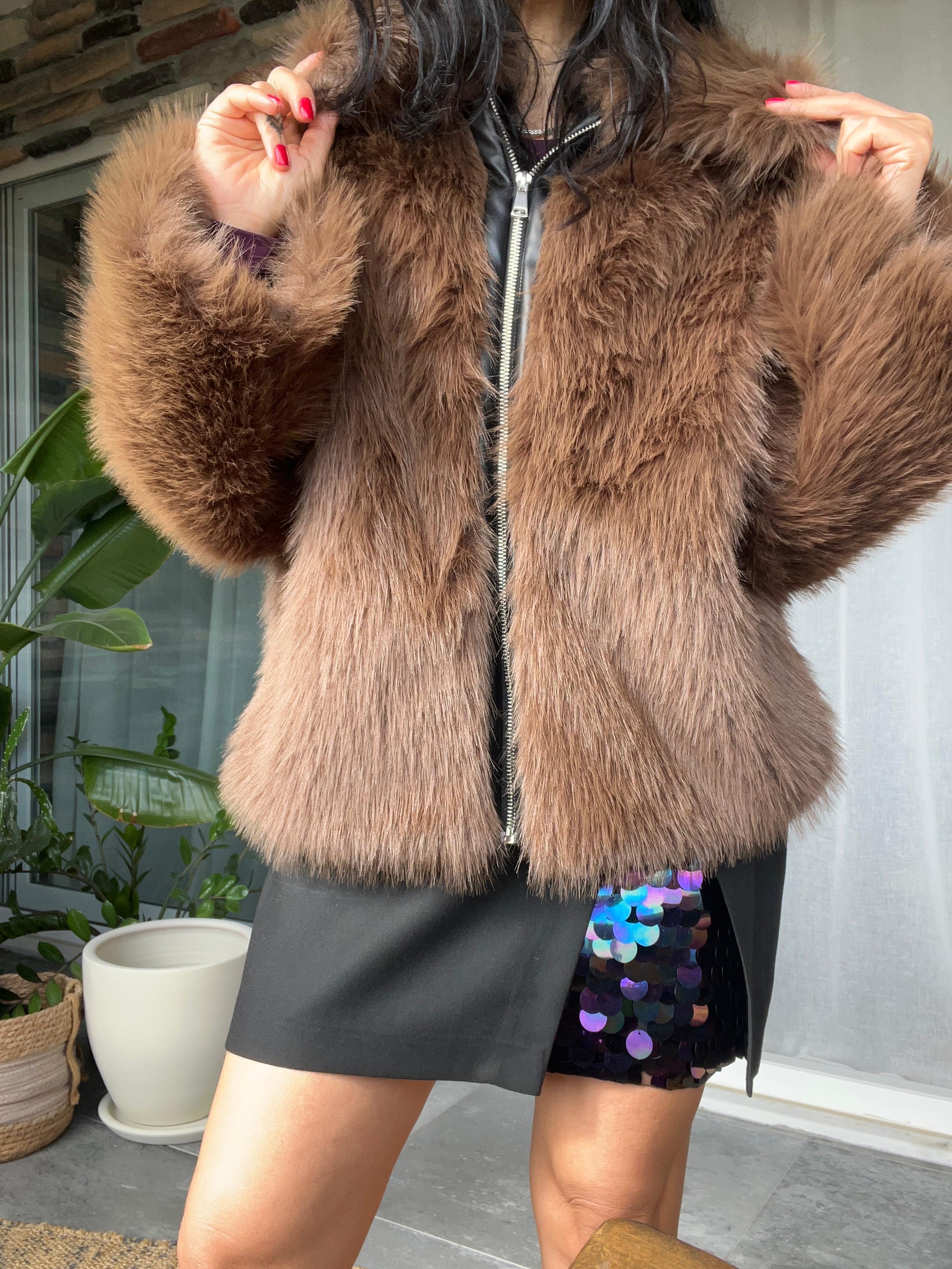 Deri Fermuar Detaylı Premium Kürk 