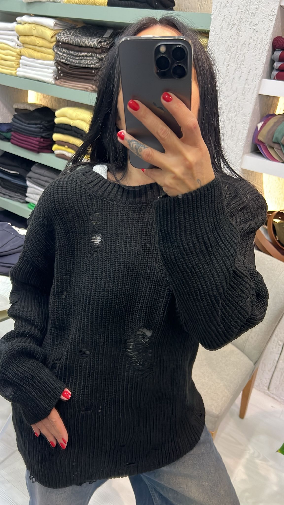 Sökük Detaylı Triko Kazak