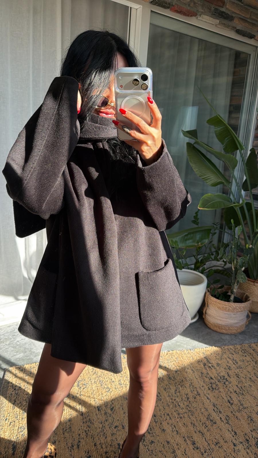 Şal Detaylı Düğmeli Kaşe Ceket