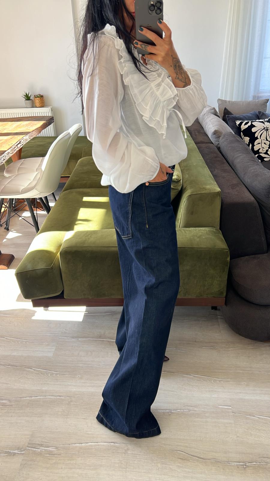 Koyu Lacivert Wide Leg Denim Pantolon 