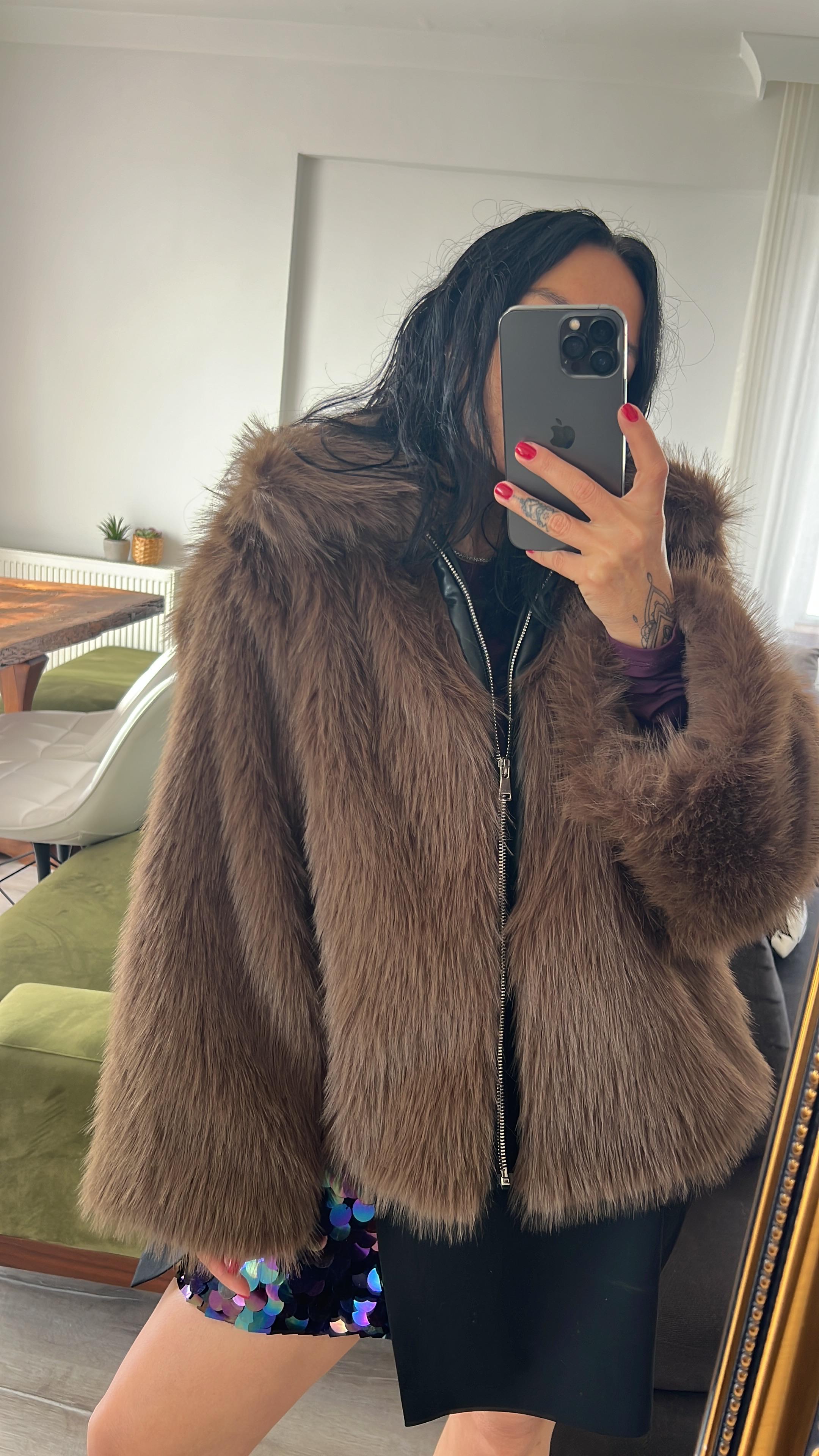 Deri Fermuar Detaylı Premium Kürk 