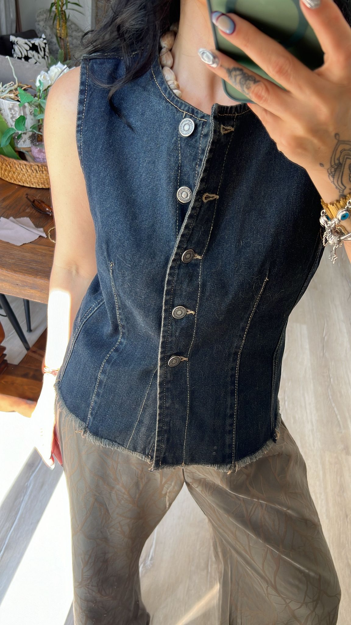 Düğmeli Denim Yelek