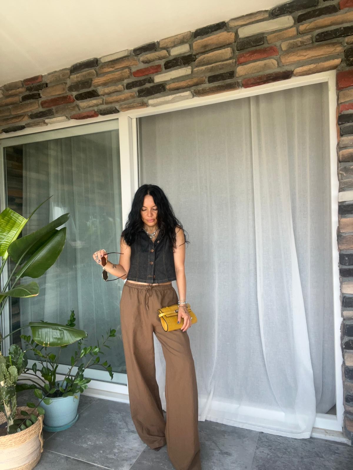 Düğmeli Kolsuz Denim Yelek