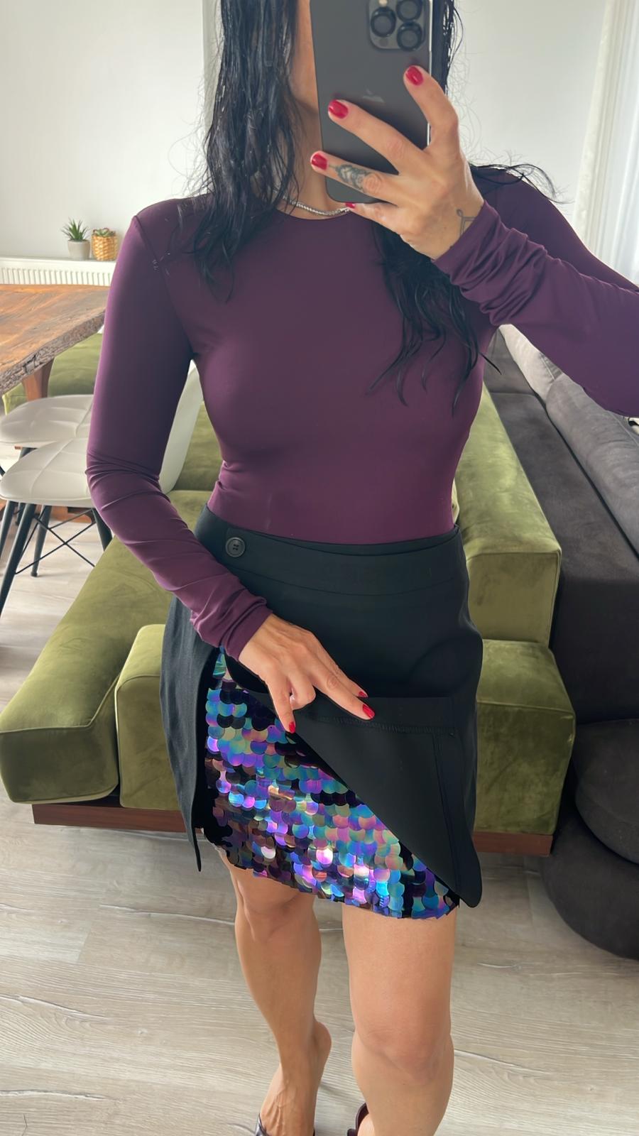 Siyah Payet Detaylı Mini Etek